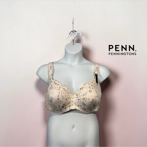 Ti Voglio Penningtons, 46D Plus Size, Bra Floral Print Beige Support Comfort